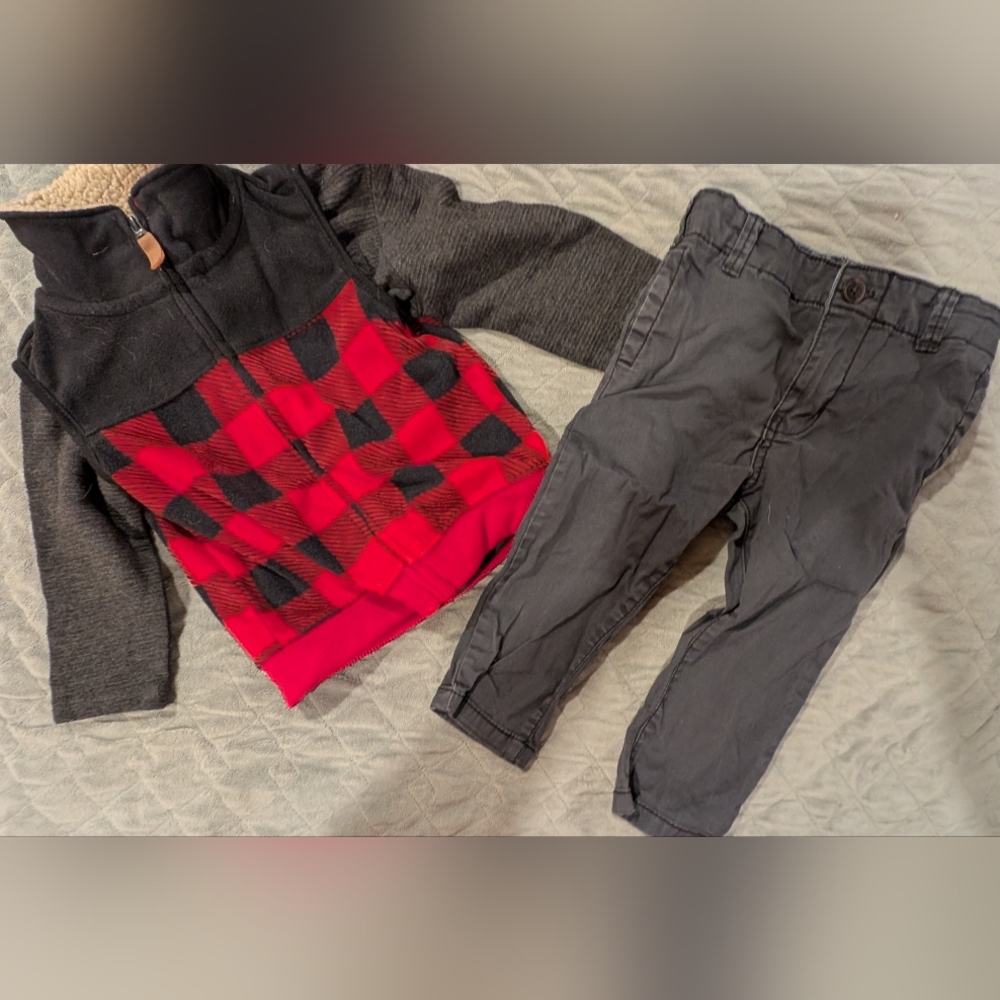 18M Red and Black Plaid Vest with Gray Pants